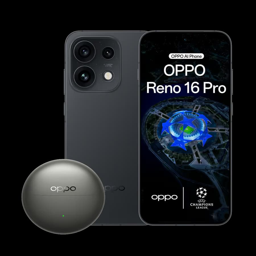 OPPO Reno 16 Pro, culoare Starlight Black cu Enco Clip2, imagine 1